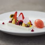 vanilia bean pannacotta, strawberry sorbet, meringue shards with strawberry emulsion hr6905000625518175032..jpg